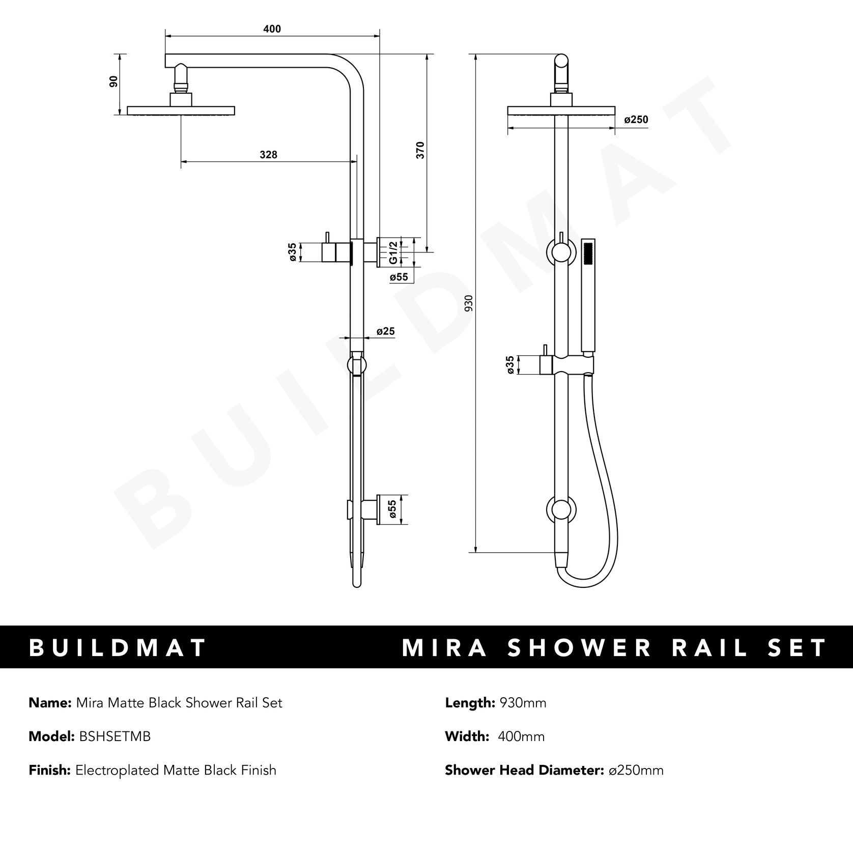 Mira Matte Black Shower Rail Twin Set gallery detail image