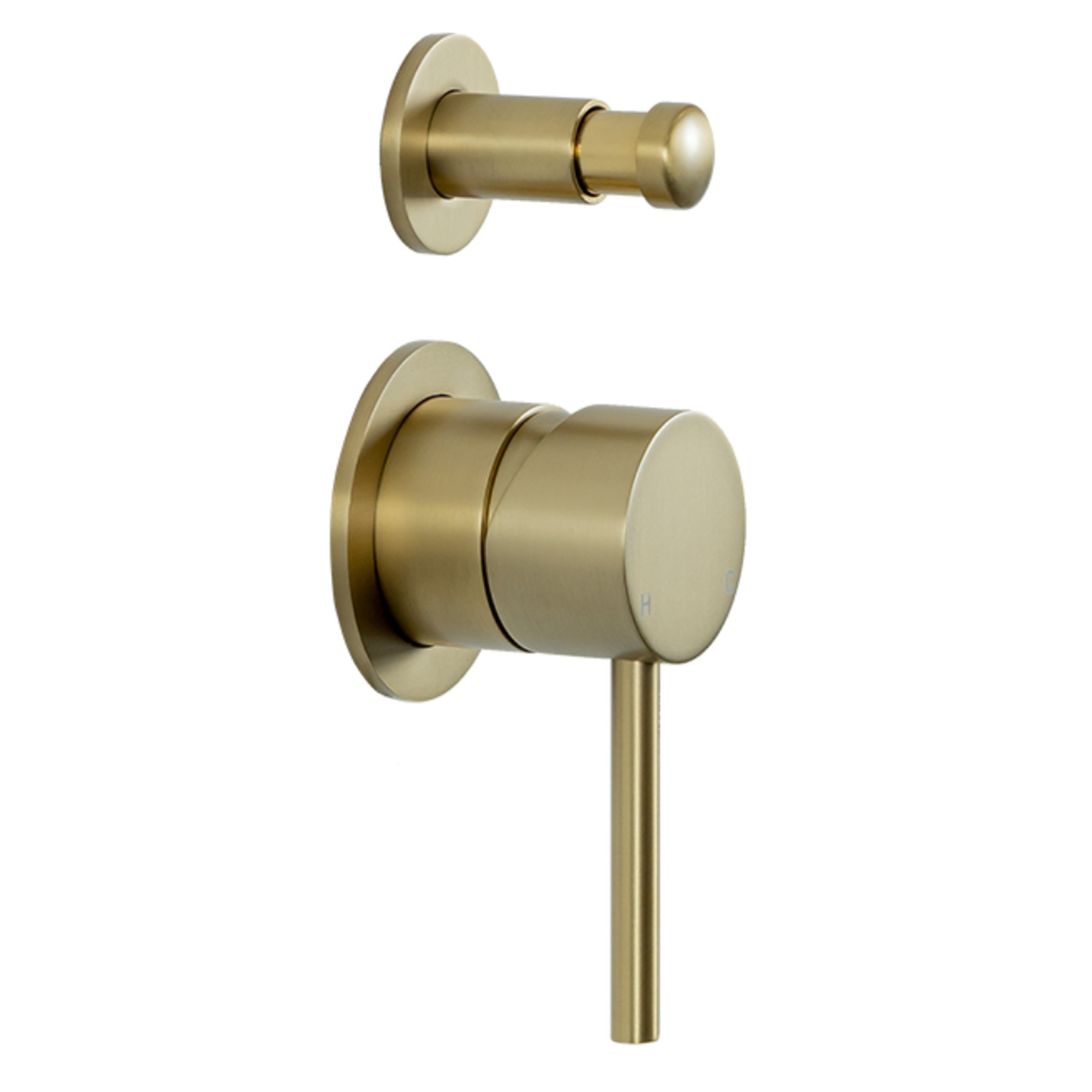 Mira Brushed Brass Gold Wall Mixer with divertor gallery detail image