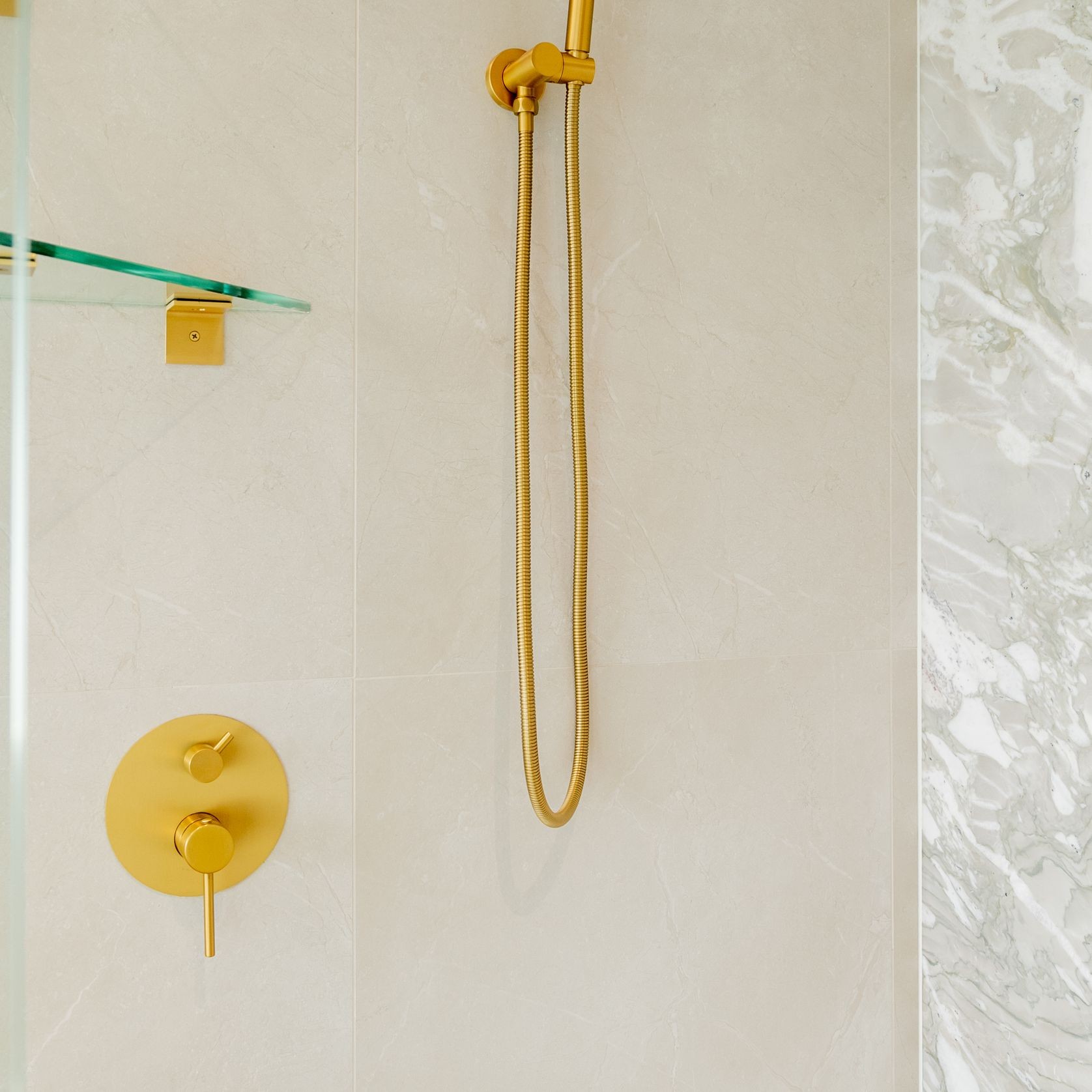 Lucid Pin Wall Mixer with Diverter Brushed Brass gallery detail image