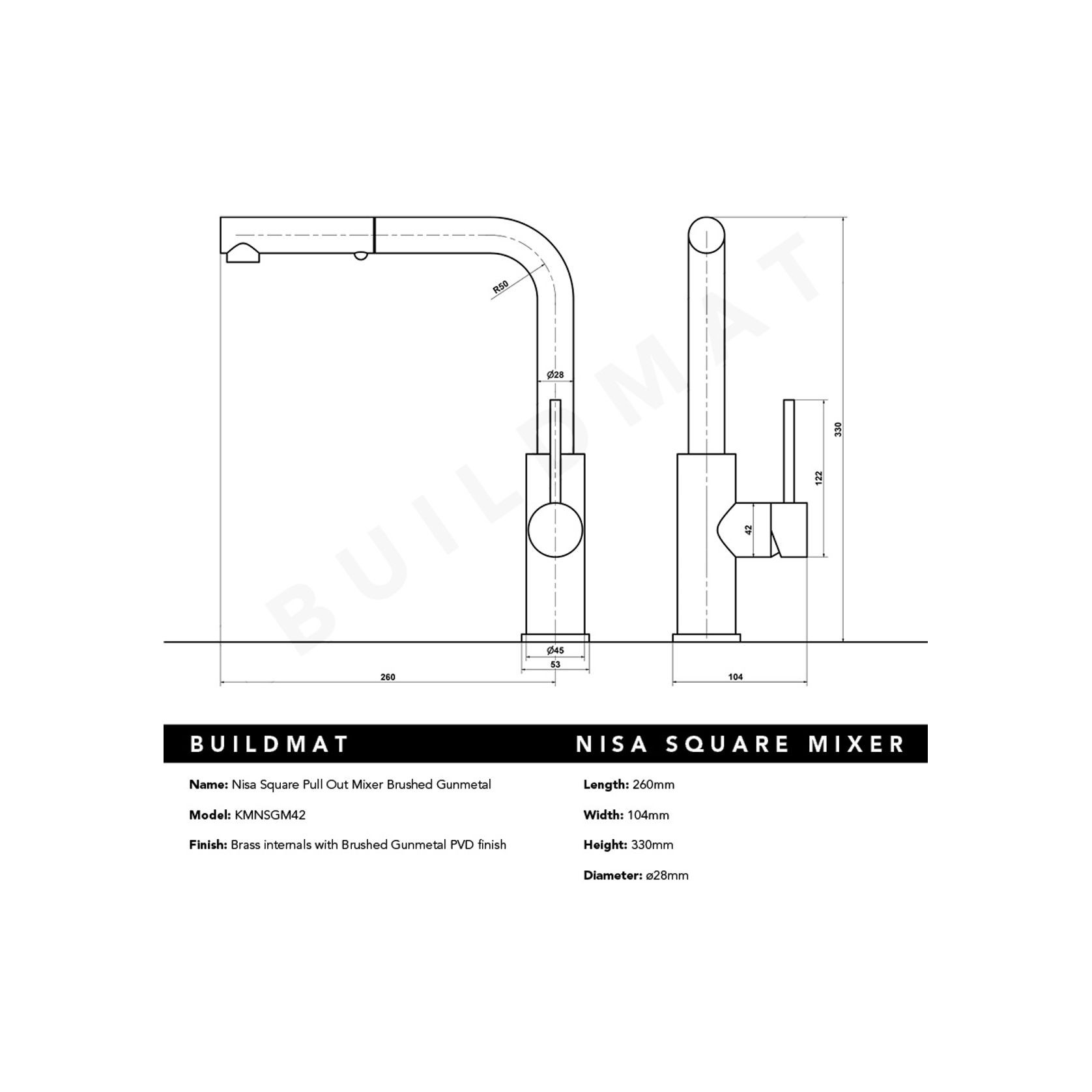 Nisa Square Pull Out Mixer Brushed Gunmetal gallery detail image