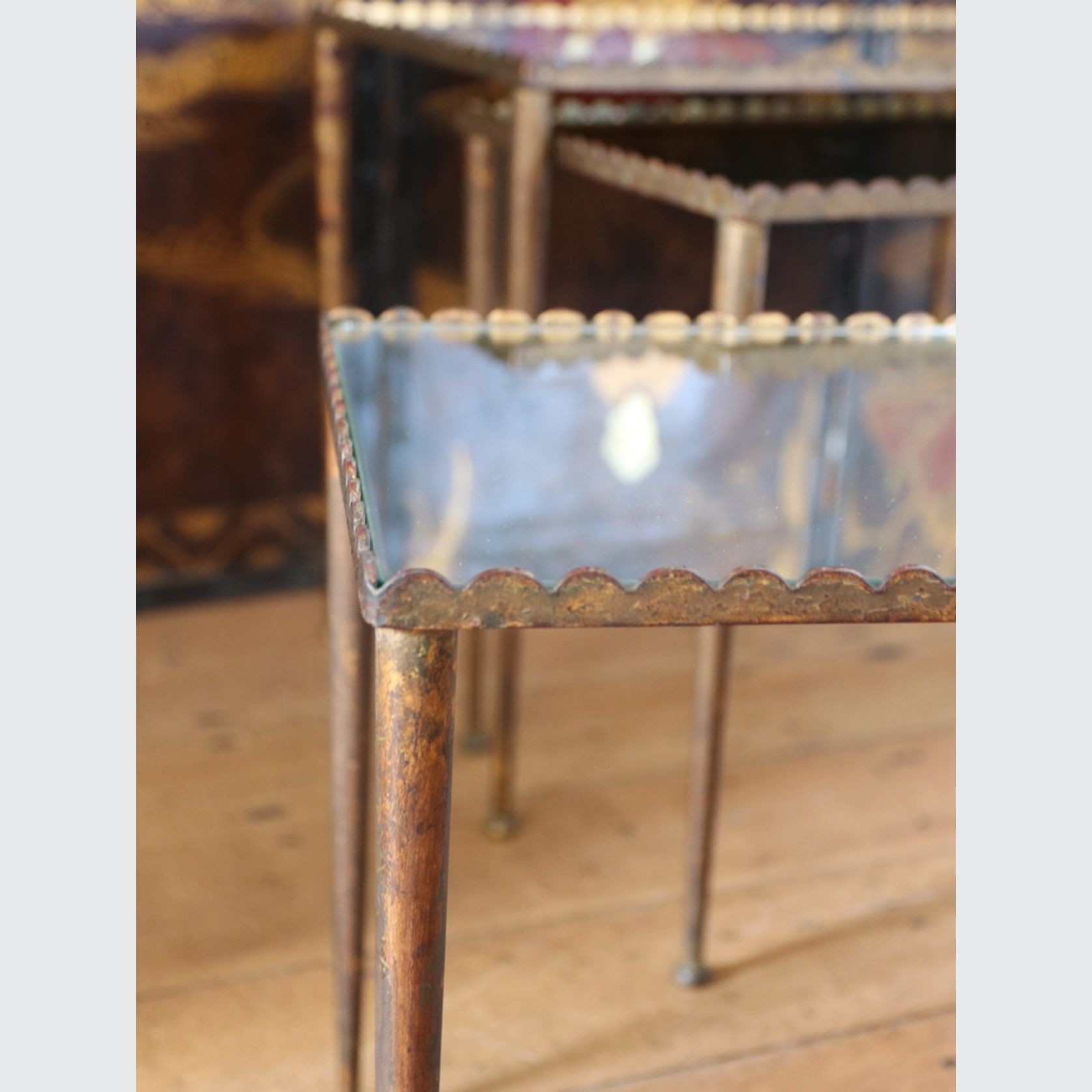 A Mid Century Trio Of French Mirrored Nesting Tables gallery detail image