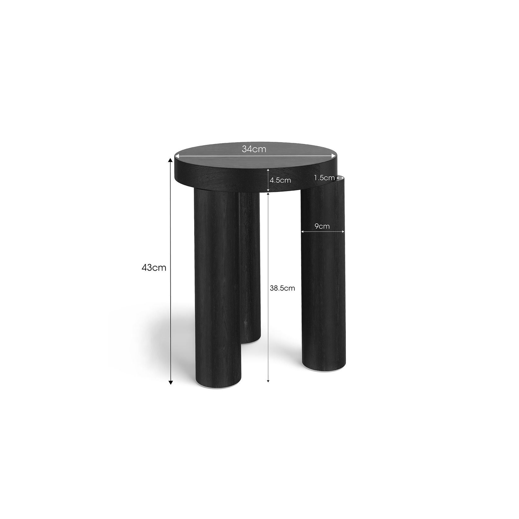 Nomad Round Solid Oak Side Table Stool | Black gallery detail image