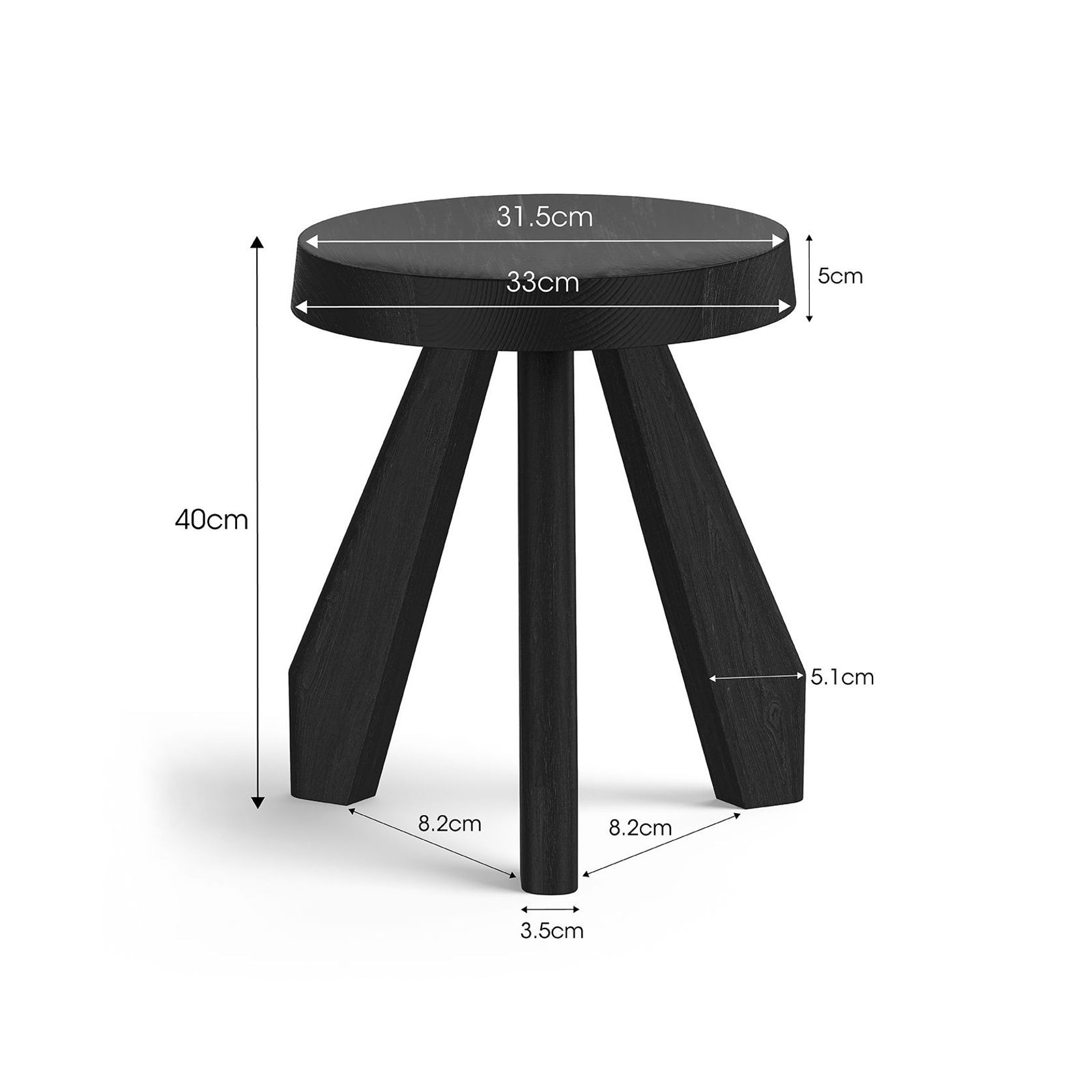 Bel Round Solid Oak Table Stool | Black gallery detail image