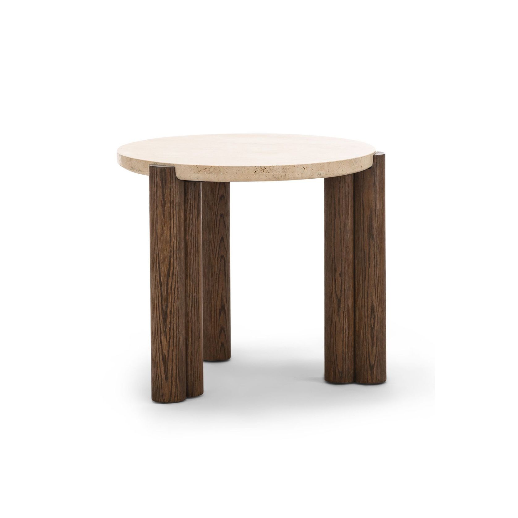 Amaya 55cm Travertine Round Side Table | Cream & Brown Oak gallery detail image