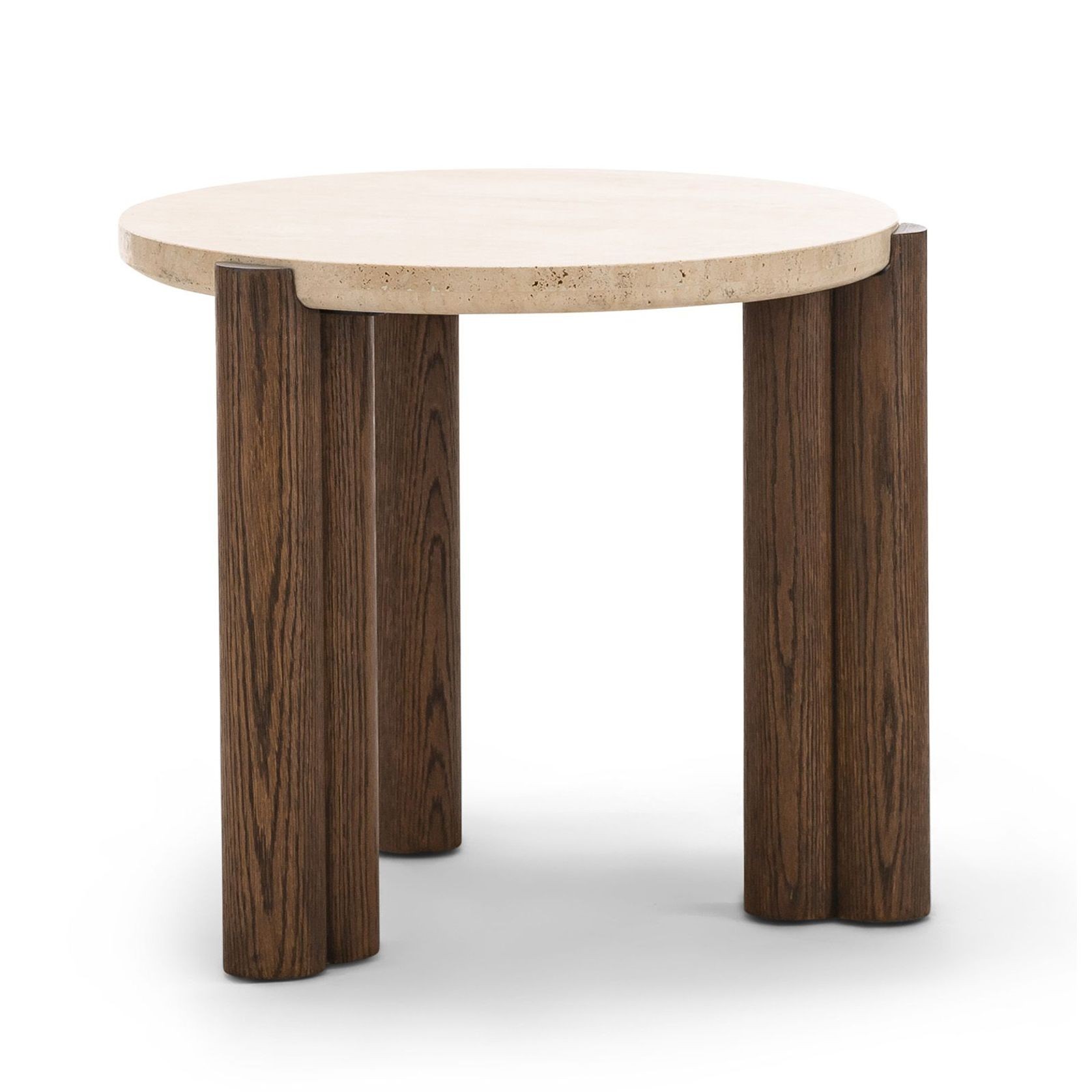Amaya 55cm Travertine Round Side Table | Cream & Brown Oak gallery detail image