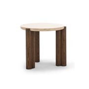 Amaya 55cm Travertine Round Side Table | Cream & Brown Oak gallery detail image
