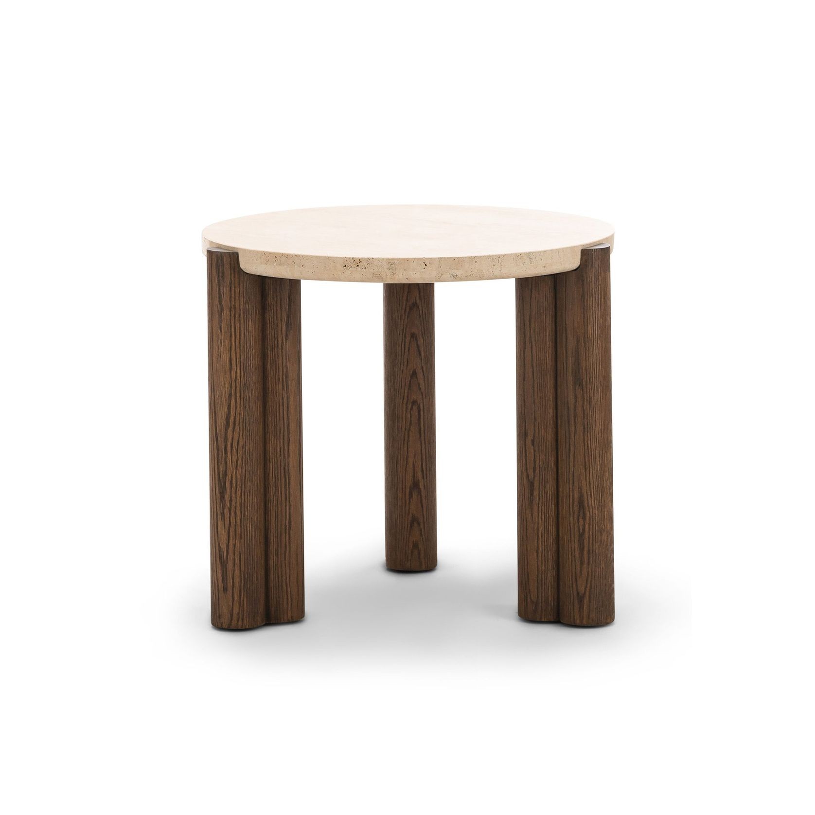 Amaya 55cm Travertine Round Side Table | Cream & Brown Oak gallery detail image