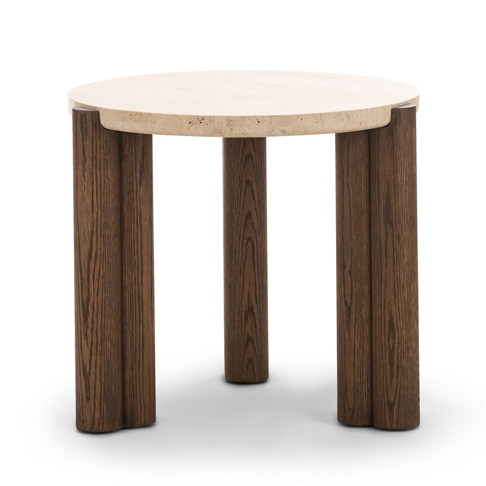 Amaya 55cm Travertine Round Side Table | Cream & Brown Oak gallery detail image