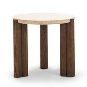 Amaya 55cm Travertine Round Side Table | Cream & Brown Oak gallery detail image