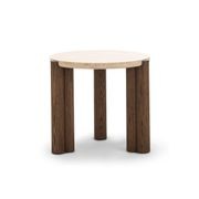 Amaya 55cm Travertine Round Side Table | Cream & Brown Oak gallery detail image