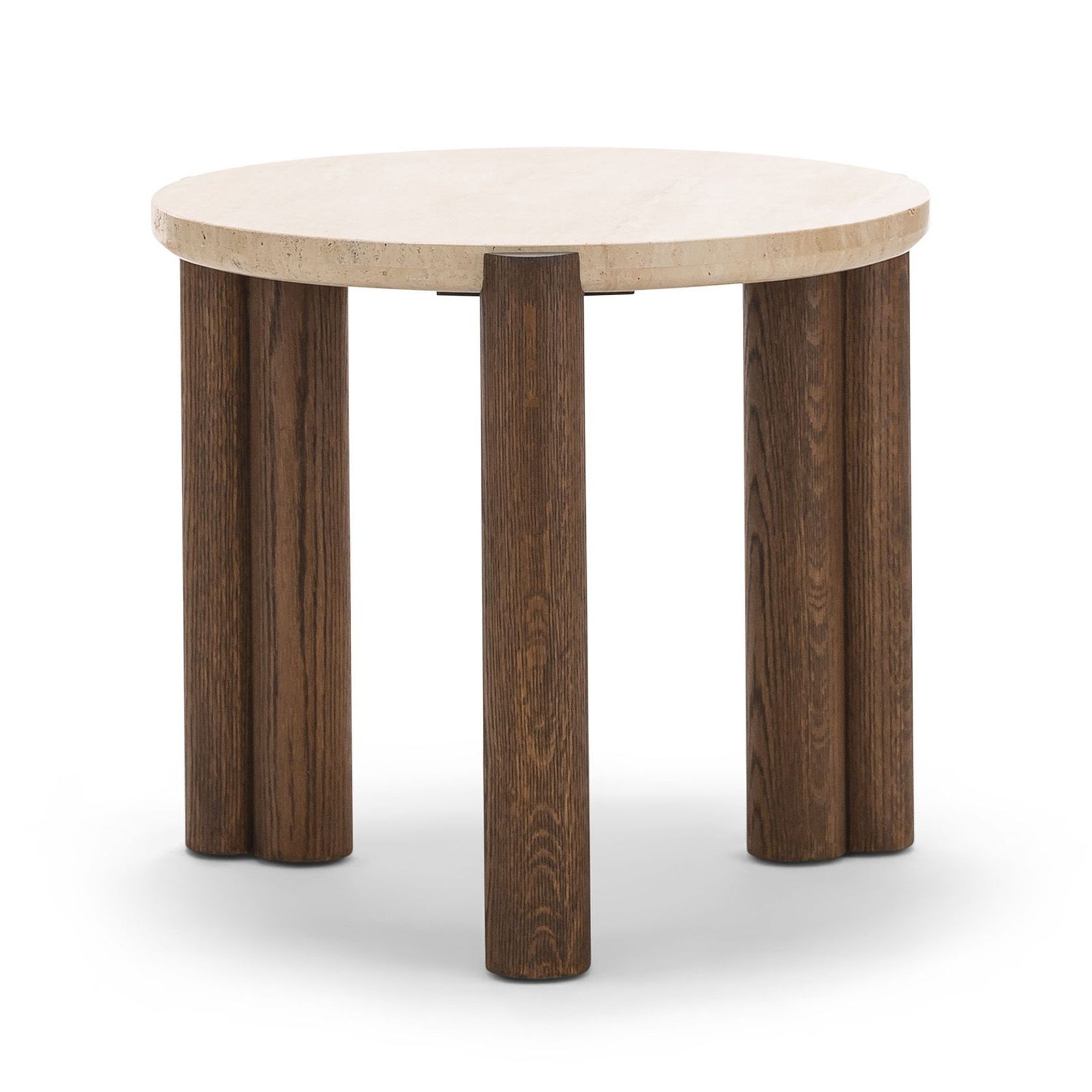 Amaya 55cm Travertine Round Side Table | Cream & Brown Oak gallery detail image