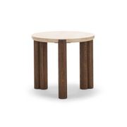 Amaya 55cm Travertine Round Side Table | Cream & Brown Oak gallery detail image