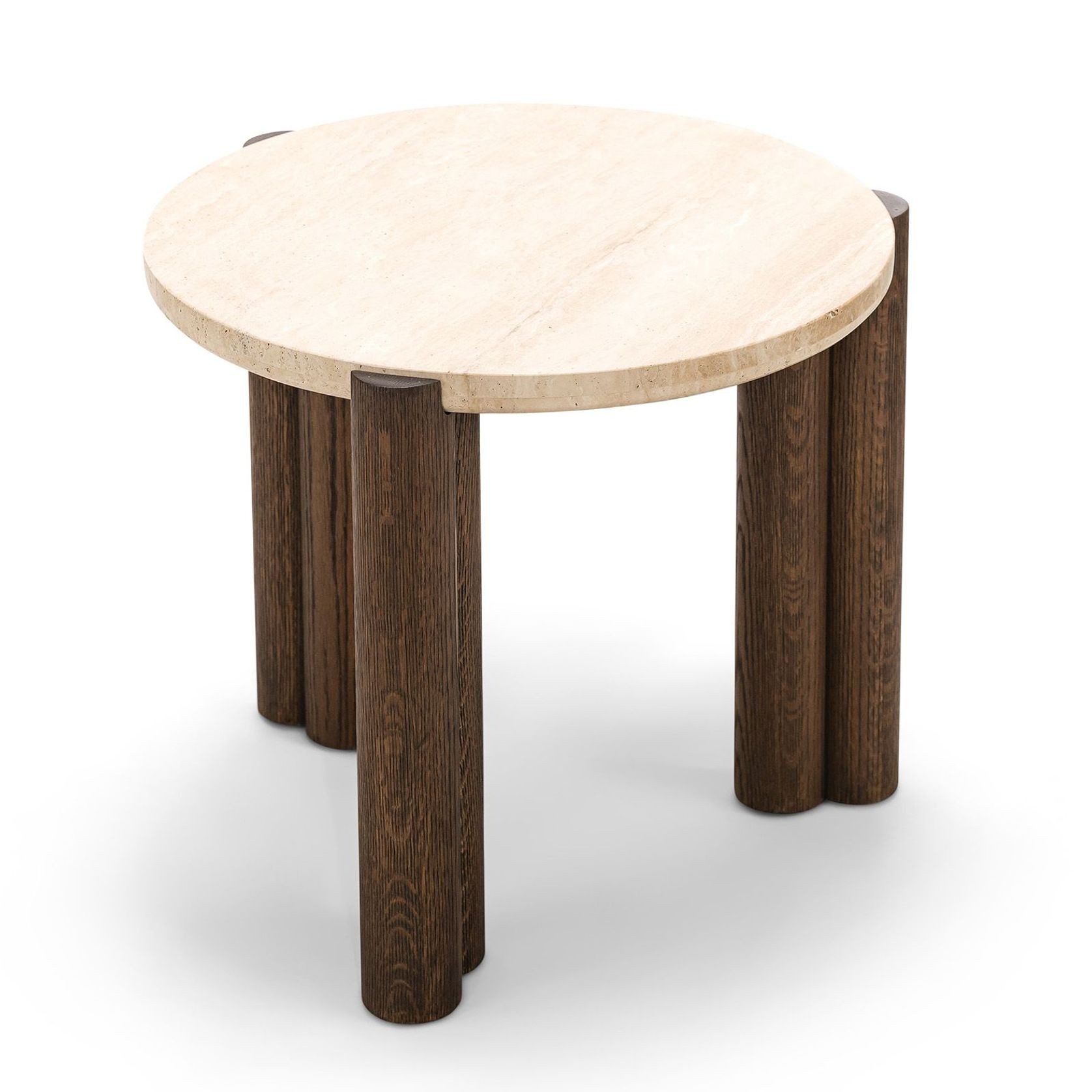 Amaya 55cm Travertine Round Side Table | Cream & Brown Oak gallery detail image