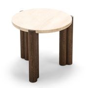 Amaya 55cm Travertine Round Side Table | Cream & Brown Oak gallery detail image