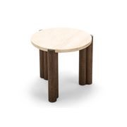 Amaya 55cm Travertine Round Side Table | Cream & Brown Oak gallery detail image