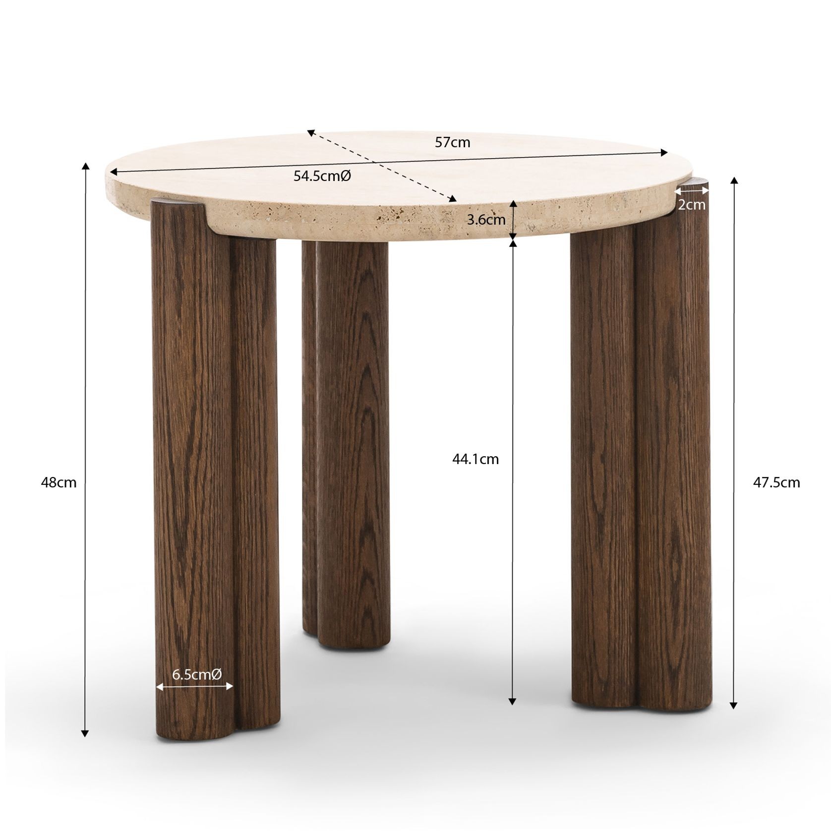 Amaya 55cm Travertine Round Side Table | Cream & Brown Oak gallery detail image