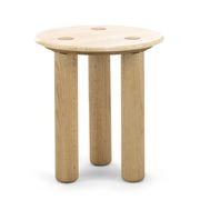 Ayra 45cm Round Travertine Side Table | Cream & Natural Oak gallery detail image