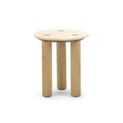 Ayra 45cm Round Travertine Side Table | Cream & Natural Oak gallery detail image