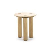 Ayra 45cm Round Travertine Side Table | Cream & Natural Oak gallery detail image