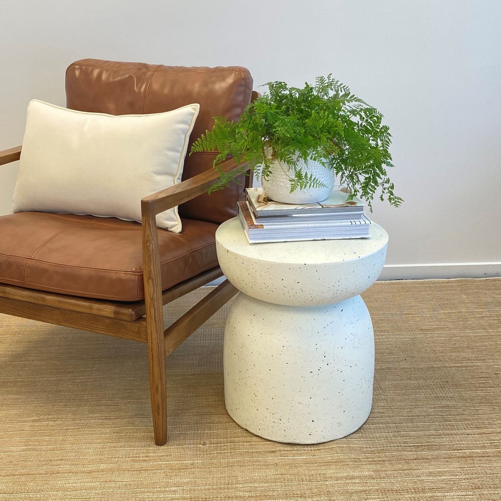 Pedestal Side Table - Fleck White gallery detail image