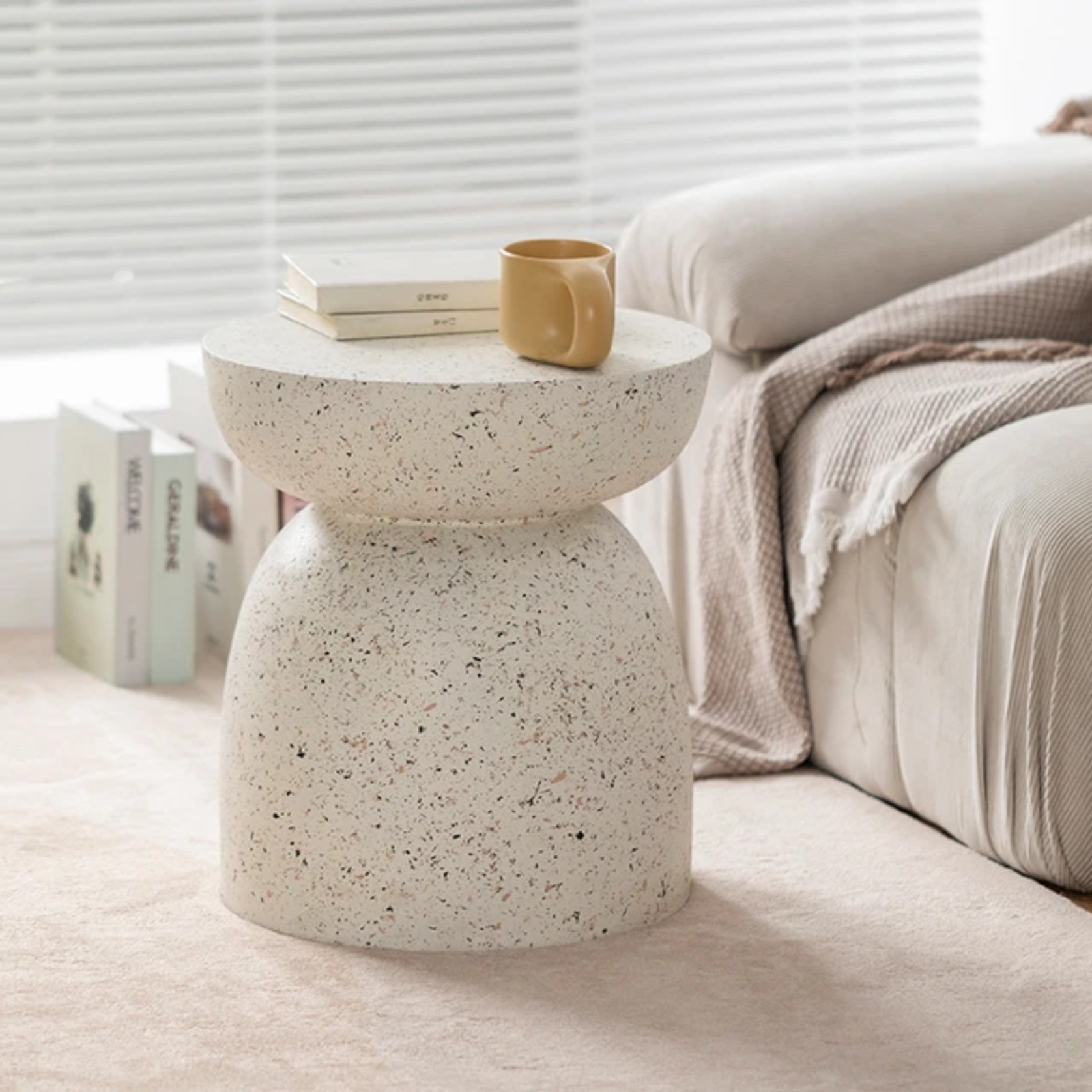 Pedestal Side Table - Fleck White gallery detail image