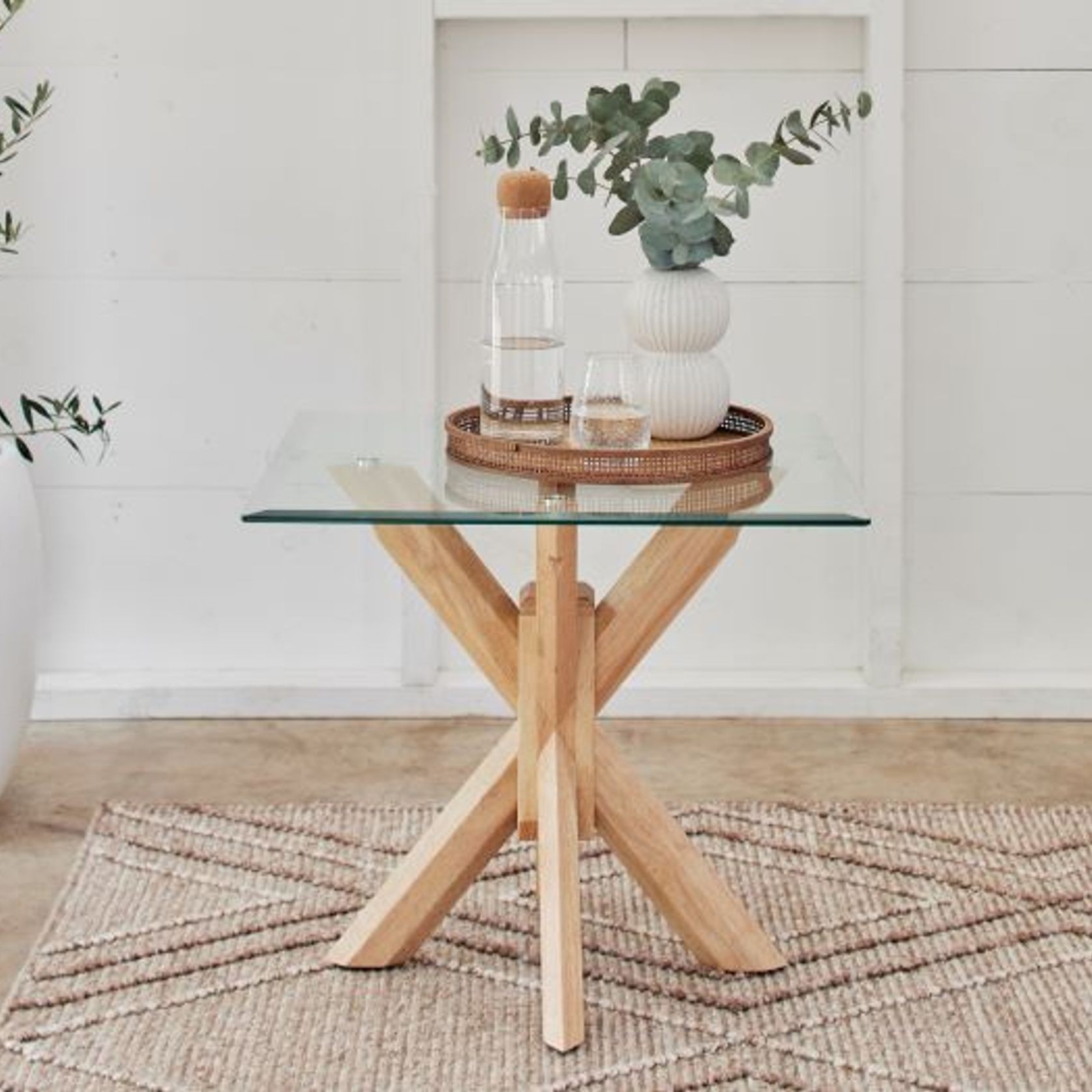 Bella Glass Lamp Table | Natural Hardwood Frame gallery detail image