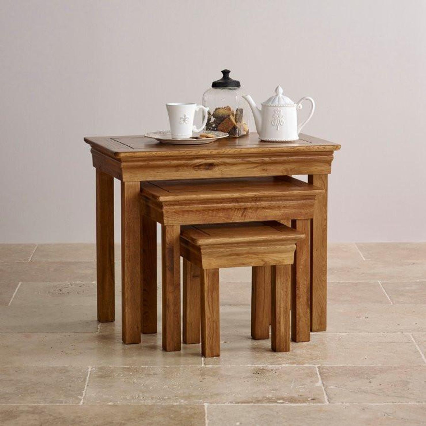 French Rustic Solid Oak Nest of Tables gallery detail image