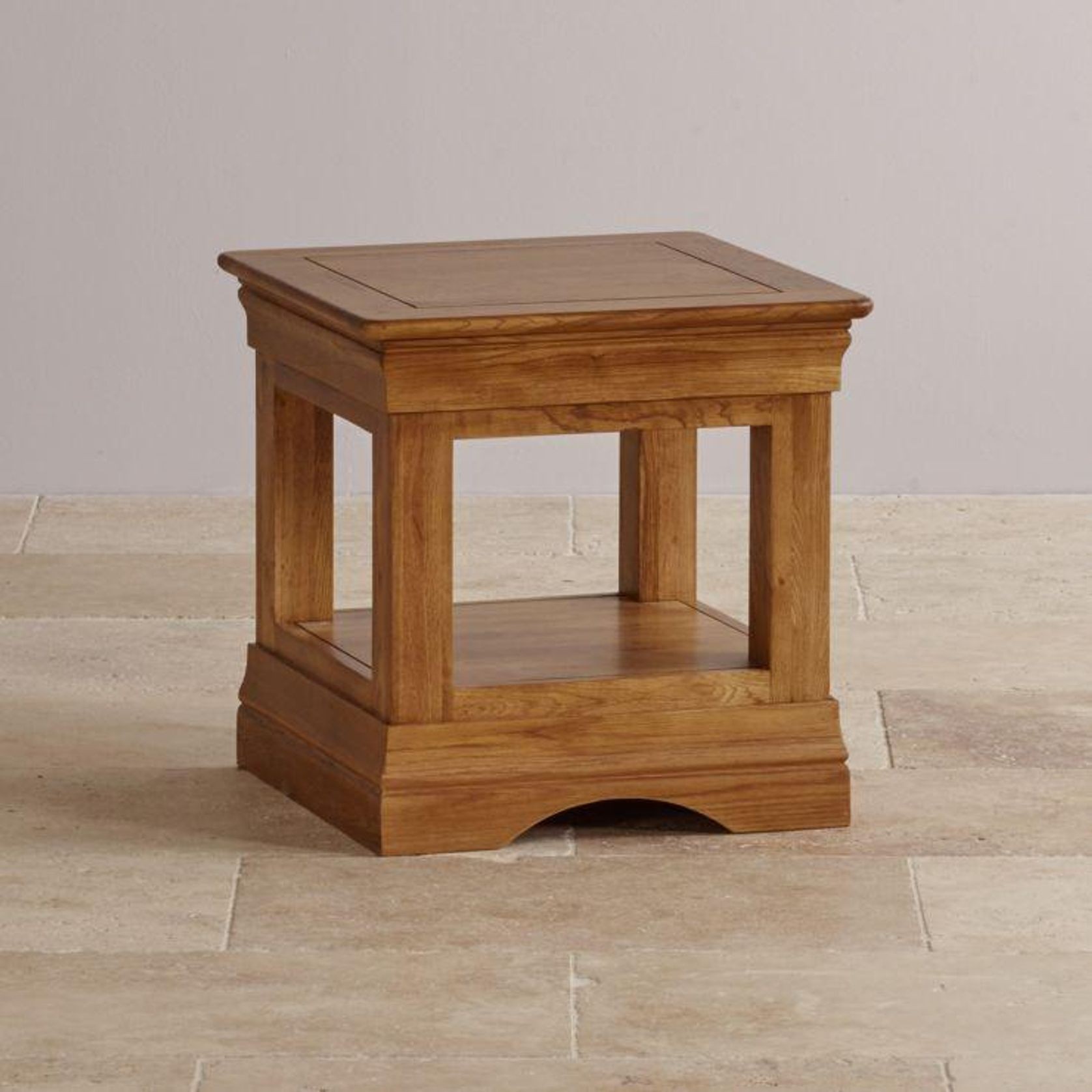 French Rustic Solid Oak Square Lamp Table gallery detail image