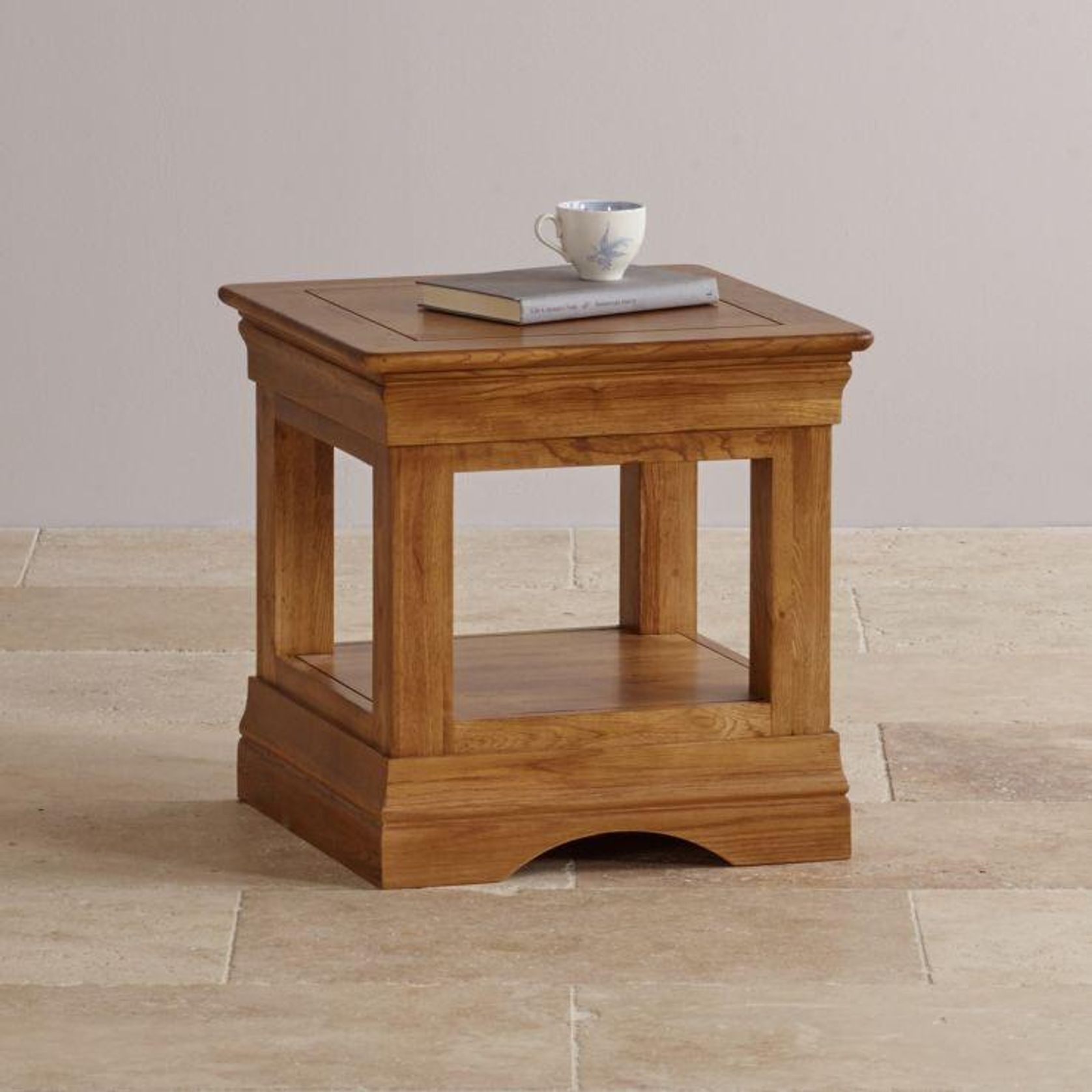 French Rustic Solid Oak Square Lamp Table gallery detail image