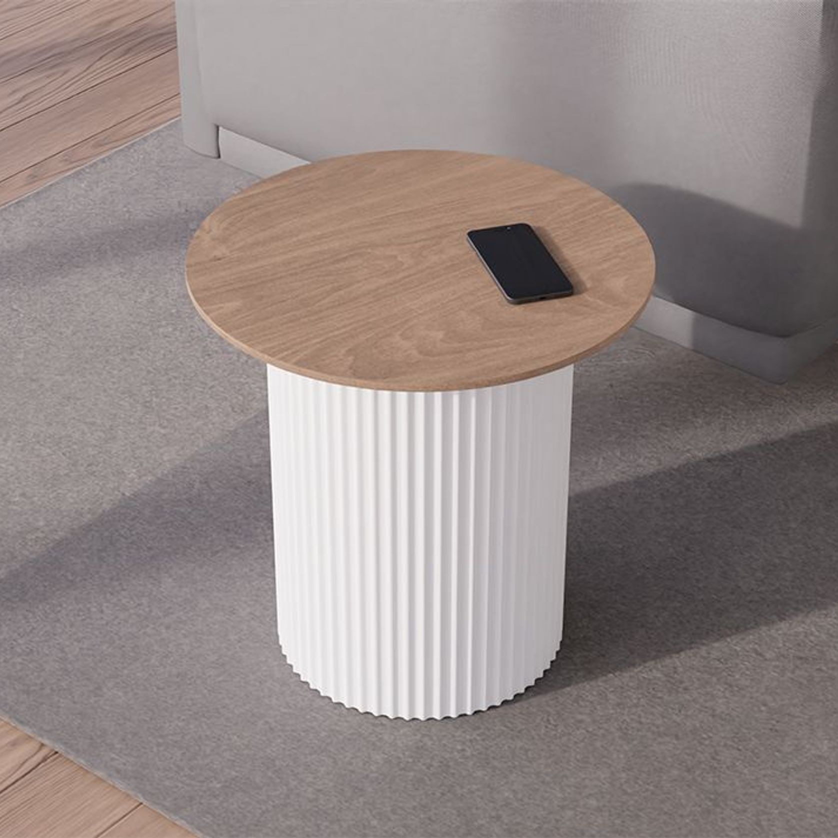Mimi Side Table - White - Natural gallery detail image