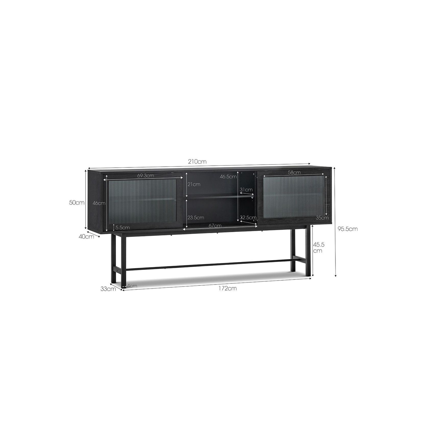 Arae Fluted Glass Sideboard | Black Oak gallery detail image
