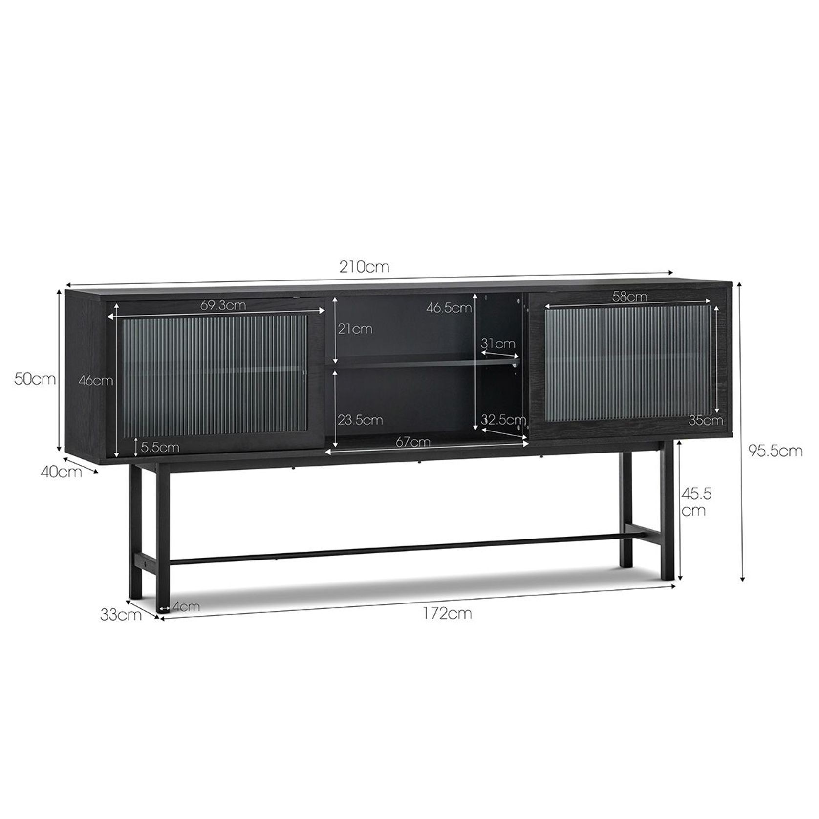 Arae Fluted Glass Sideboard | Black Oak gallery detail image