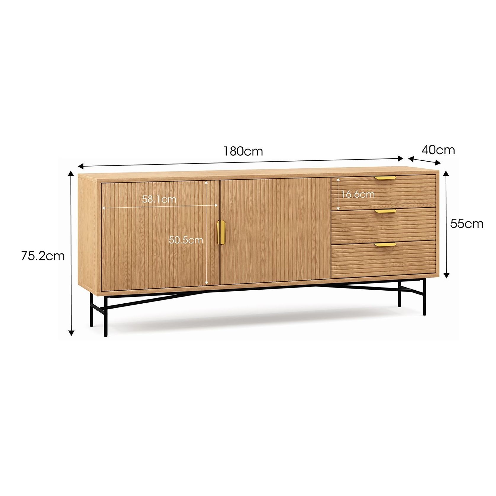 Kina Ripple Slatted Sideboard | 180cm | Natural Oak gallery detail image