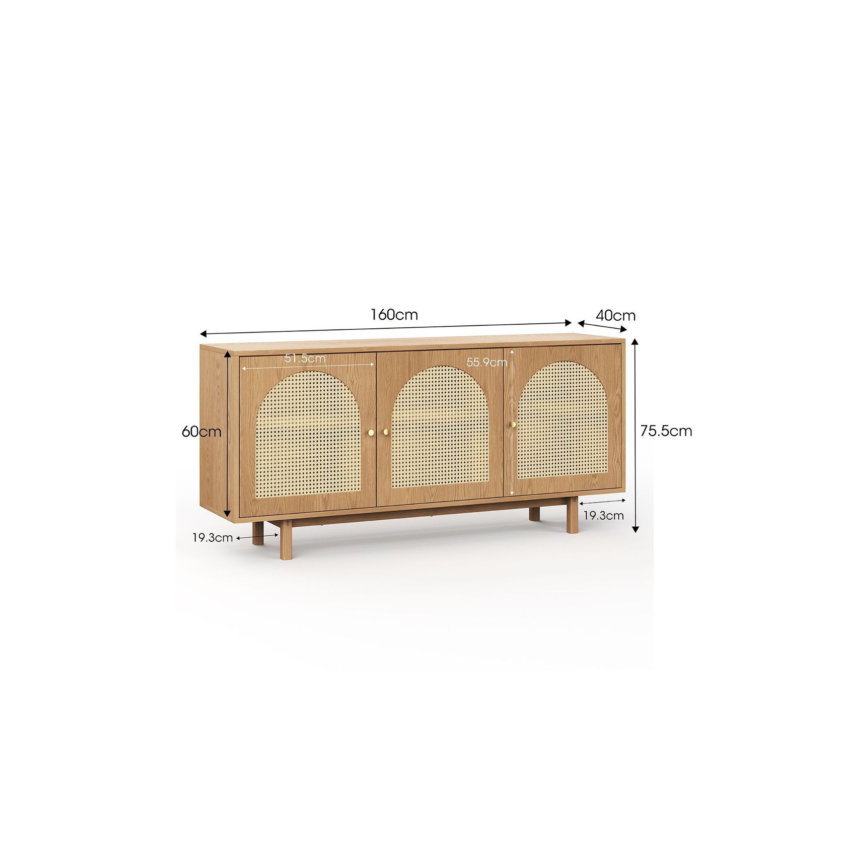 Cove 3 Door Rattan Arch Sideboard Buffet | Natural Oak gallery detail image