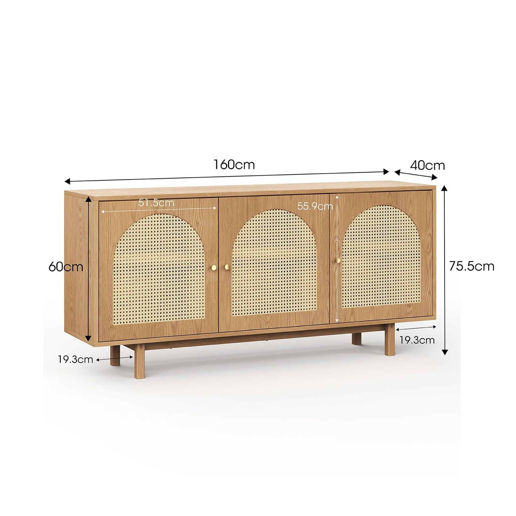 Cove 3 Door Rattan Arch Sideboard Buffet | Natural Oak gallery detail image
