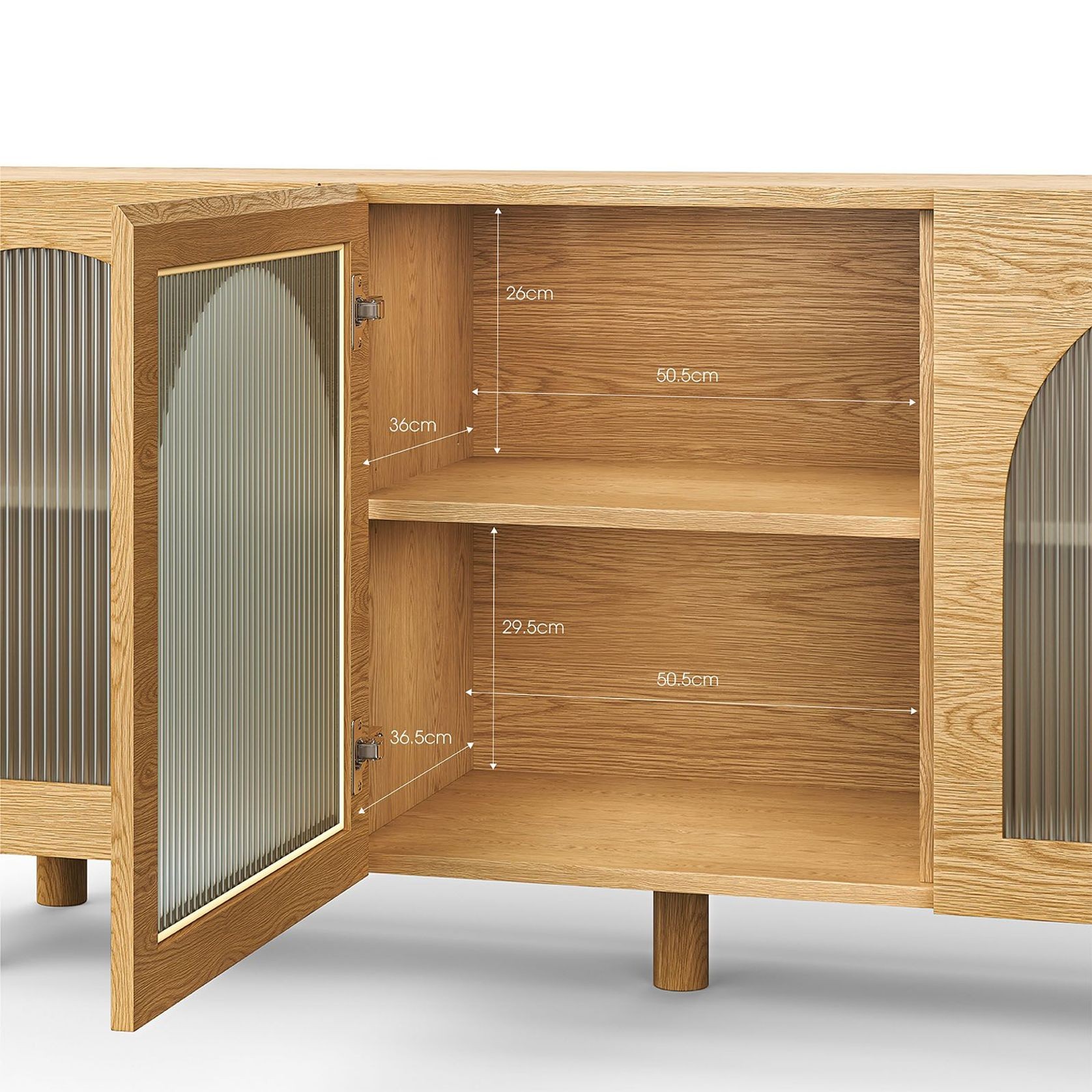 Cove 3 Door Fluted Glass Arch Sideboard Buffet | Natural Oak gallery detail image