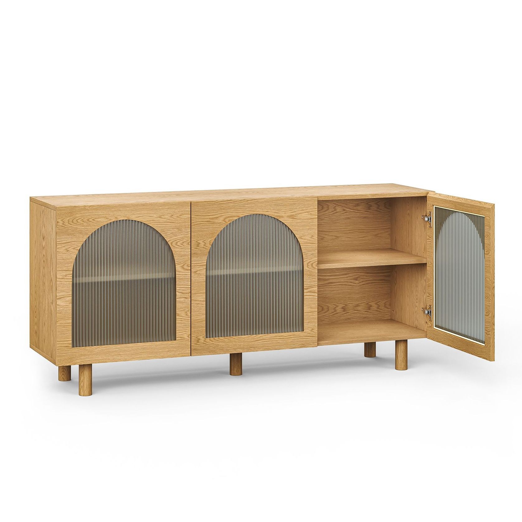 Cove 3 Door Fluted Glass Arch Sideboard Buffet | Natural Oak gallery detail image