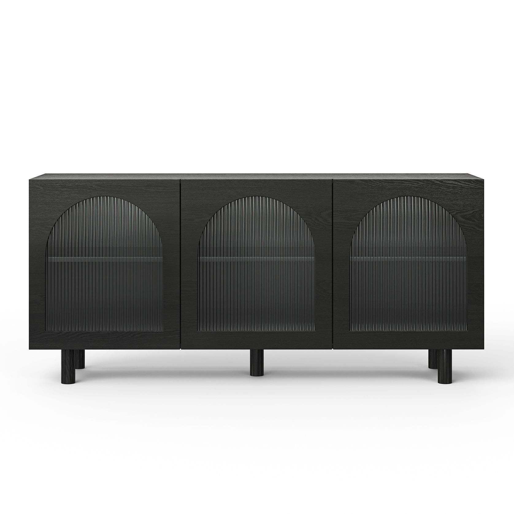 Cove 3 Door Fluted Glass Arch Sideboard Buffet | Black Oak gallery detail image