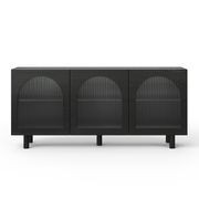 Cove 3 Door Fluted Glass Arch Sideboard Buffet | Black Oak gallery detail image