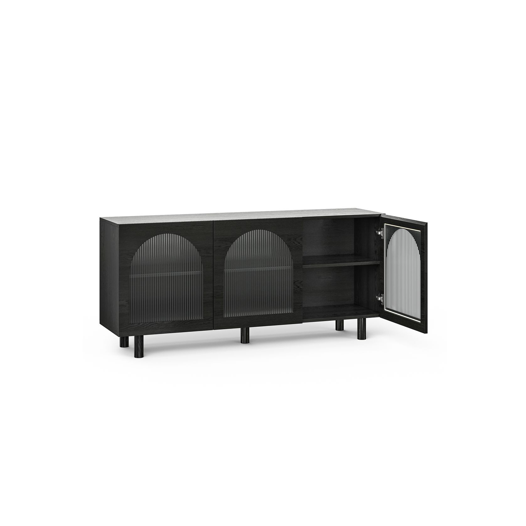 Cove 3 Door Fluted Glass Arch Sideboard Buffet | Black Oak gallery detail image