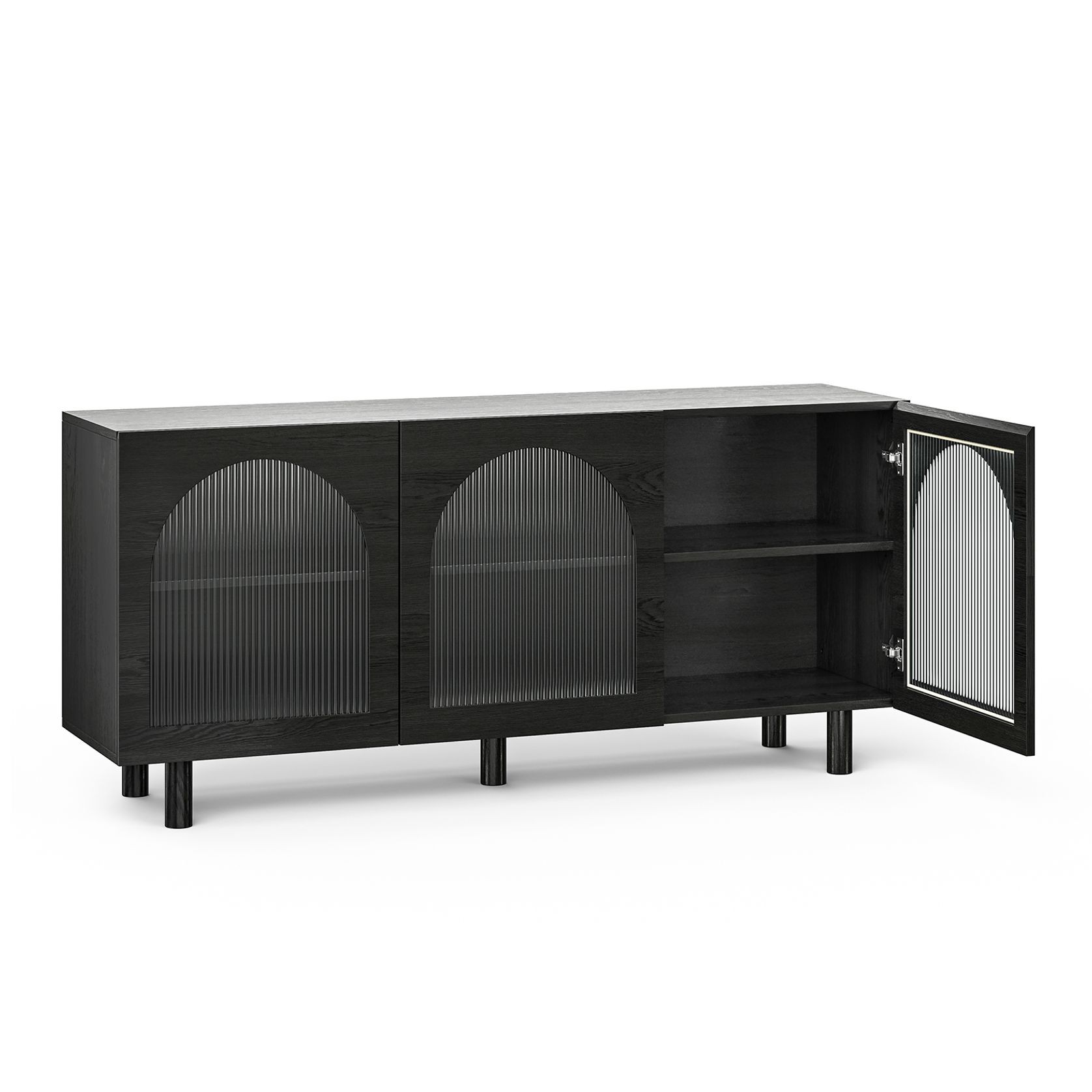 Cove 3 Door Fluted Glass Arch Sideboard Buffet | Black Oak gallery detail image