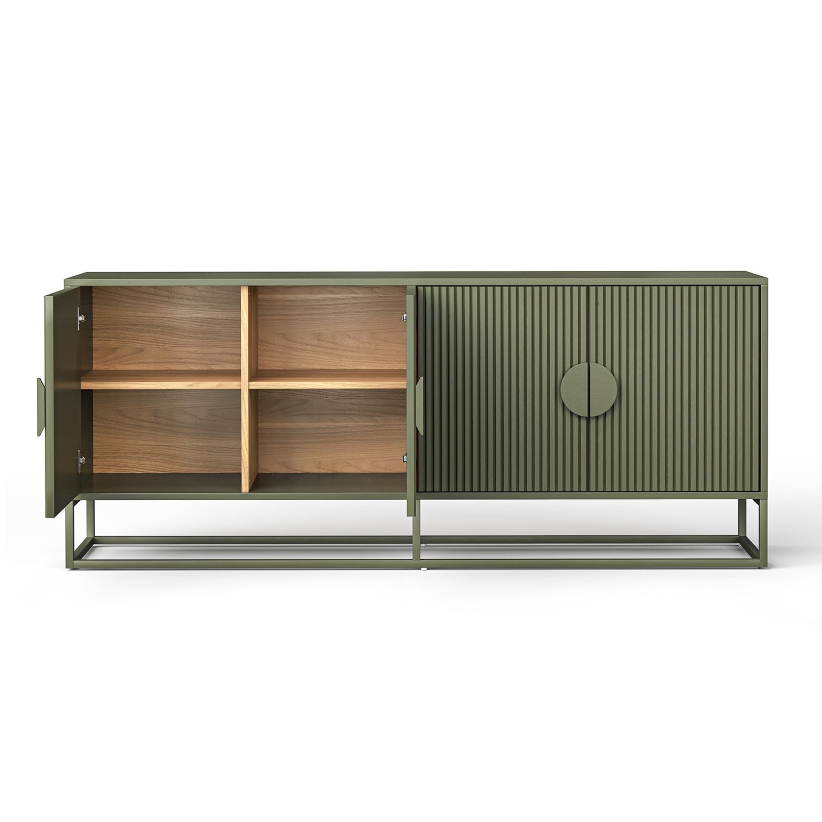 Braxton Ripple Slatted Sideboard | 180cm | Olive Green gallery detail image