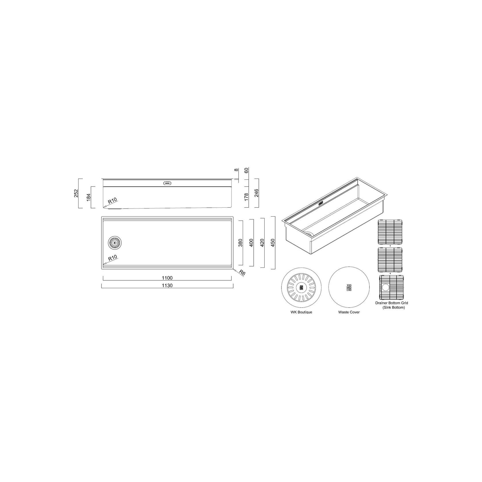 ZOMODO IntegratoQ Super Single Sink + Accessories BLACK gallery detail image