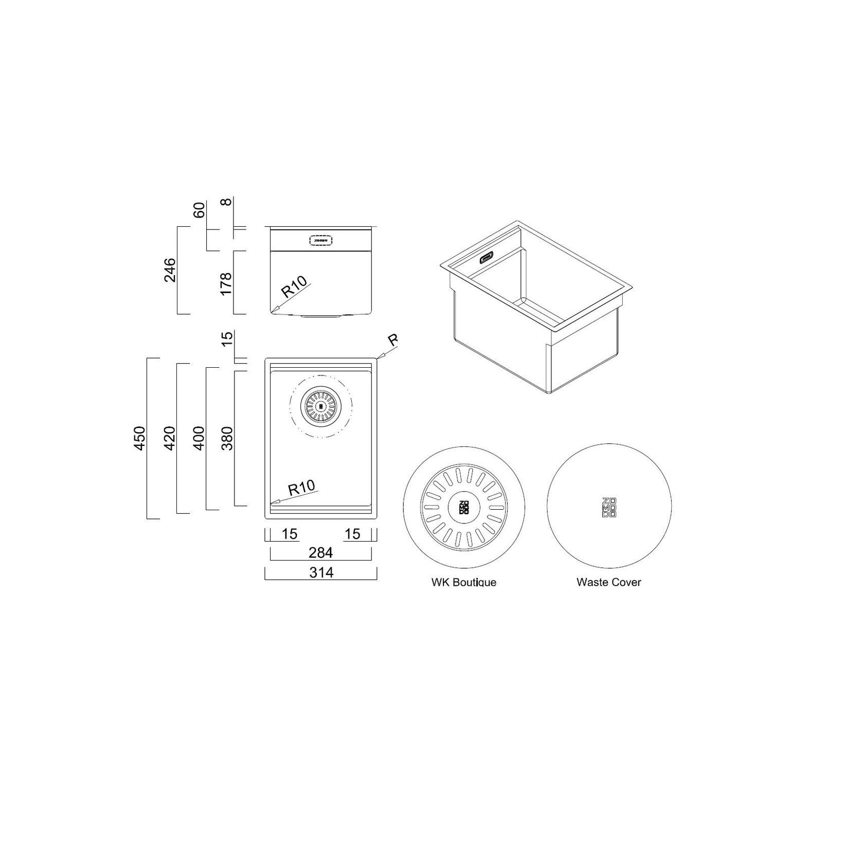 ZOMODO IntegratoQ Small Sink + Accessories gallery detail image