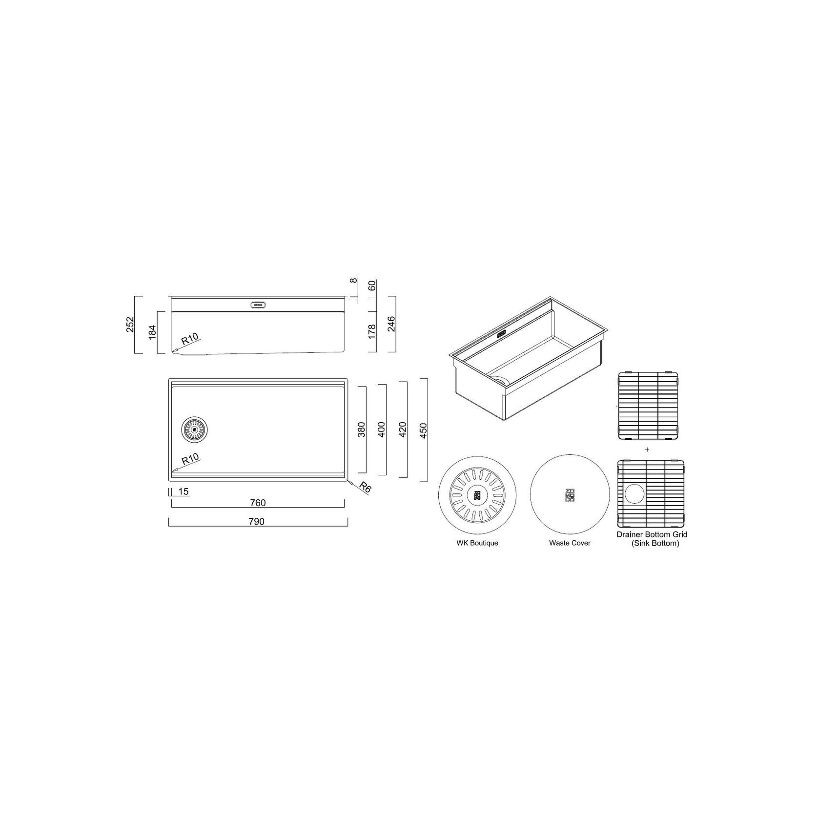 ZOMODO InegratoQ Large Single Sink + Accessories BLACK gallery detail image