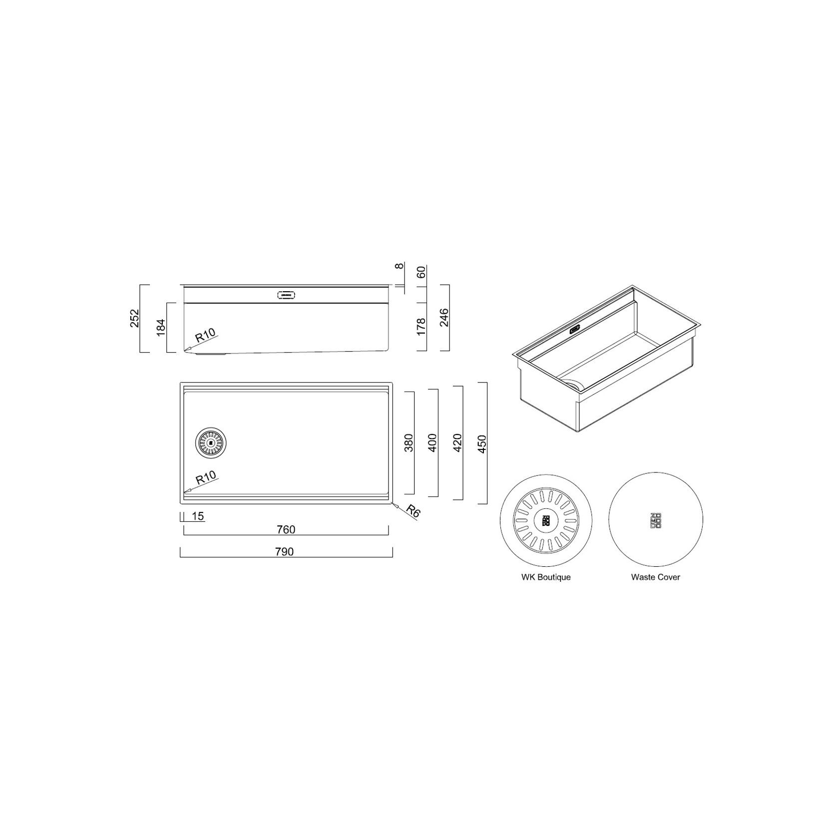 ZOMODO IntegratoQ Large Single Sink + Accessories gallery detail image