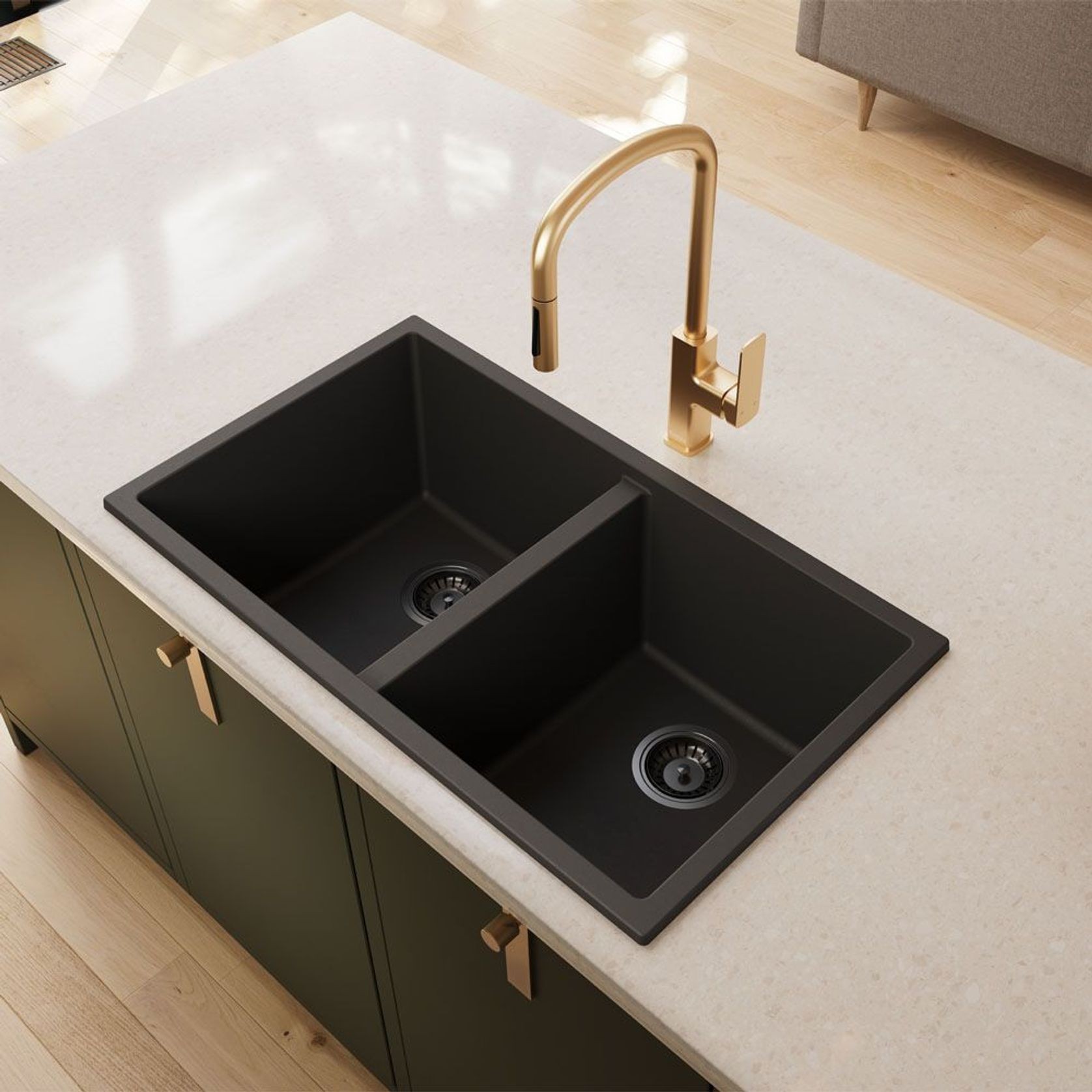 Kuro Granite 34L/34L Double Bowl Kitchen Sink gallery detail image
