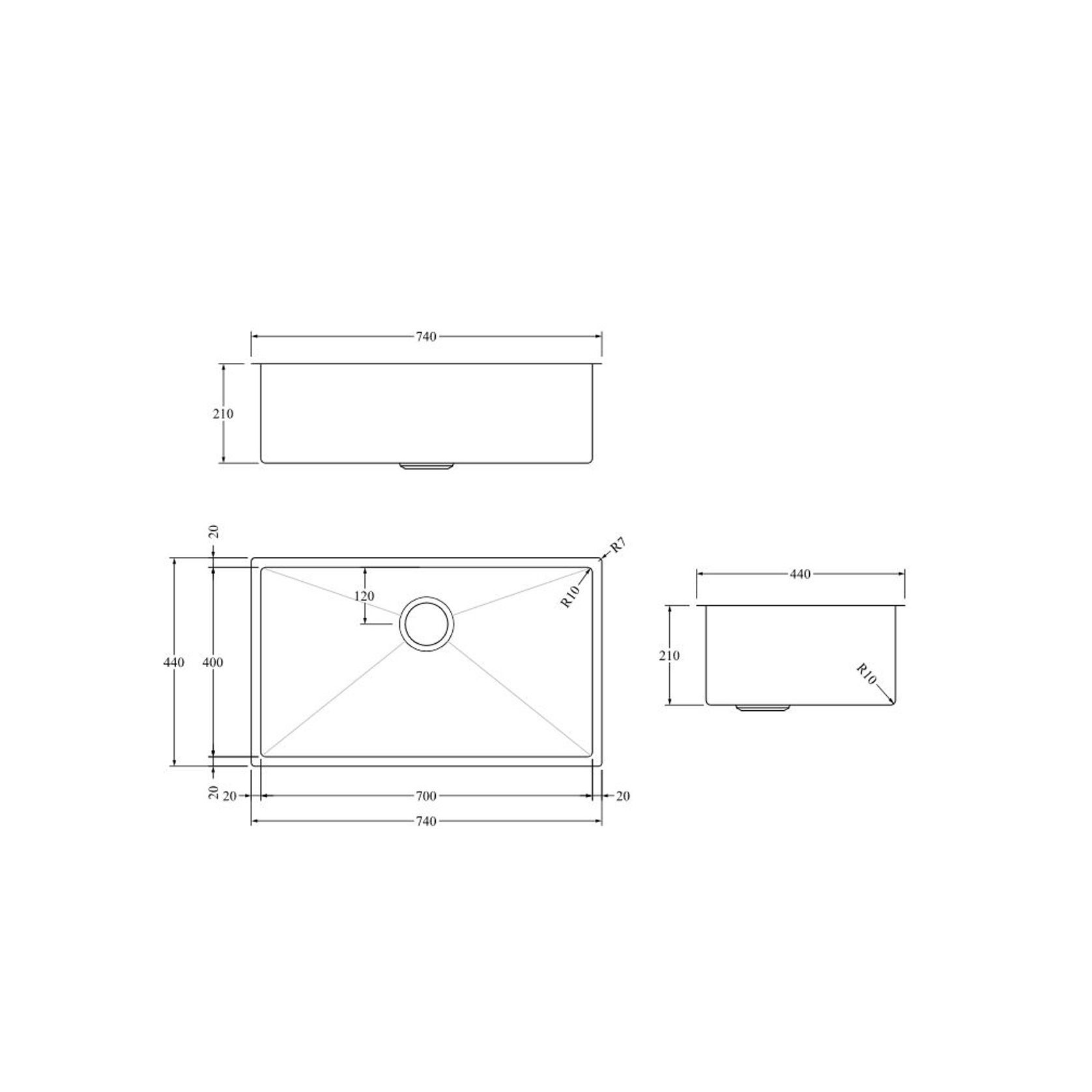 Aspen PVD 700mm Single Kitchen Sink Brushed Stainless gallery detail image