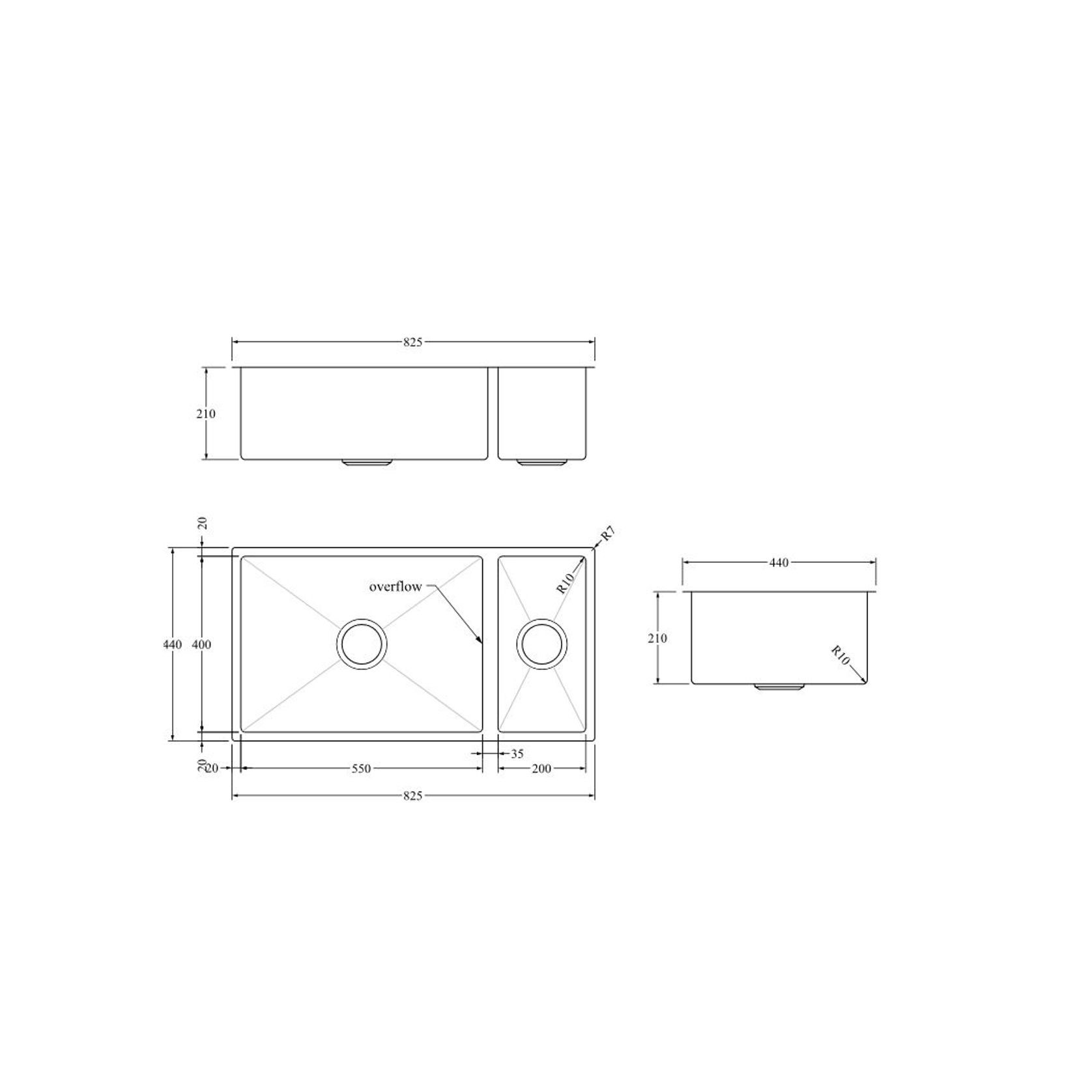 Aspen PVD 550/200mm Dual Kitchen Sink Brushed Brass gallery detail image