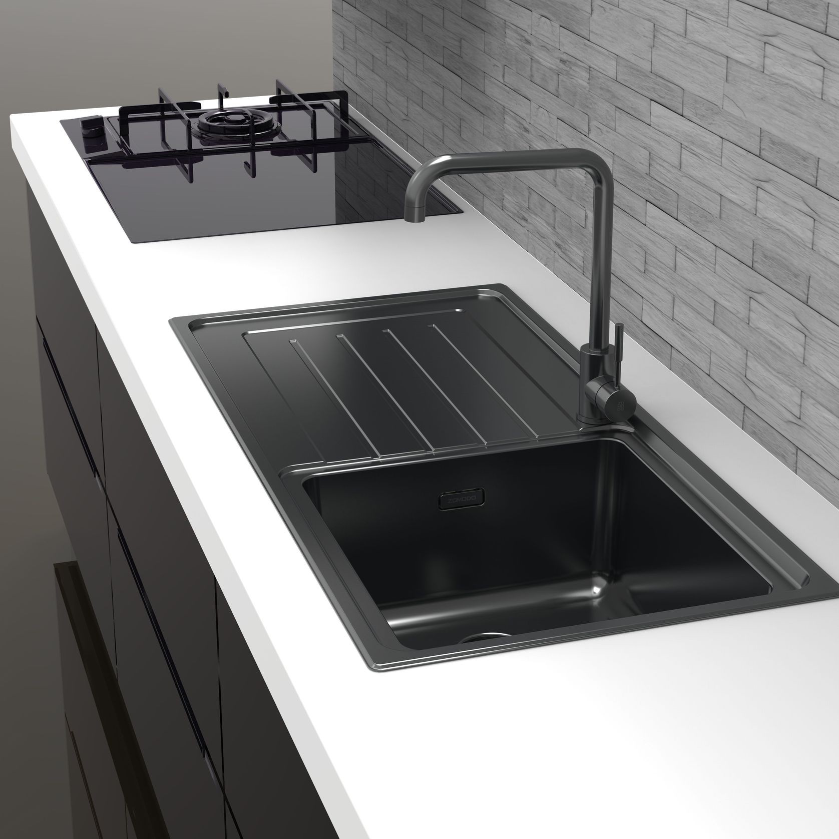 ZOMODO Delta Black Pearl Sink & Drainer gallery detail image